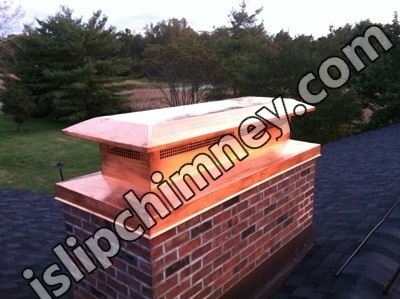 Before and after chimney cap replacement in Islip, NY